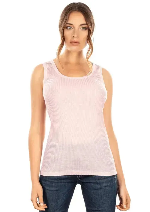 EGI Exclusive Collections Merino Wool Blend Tank Top with Tulle Trim.
