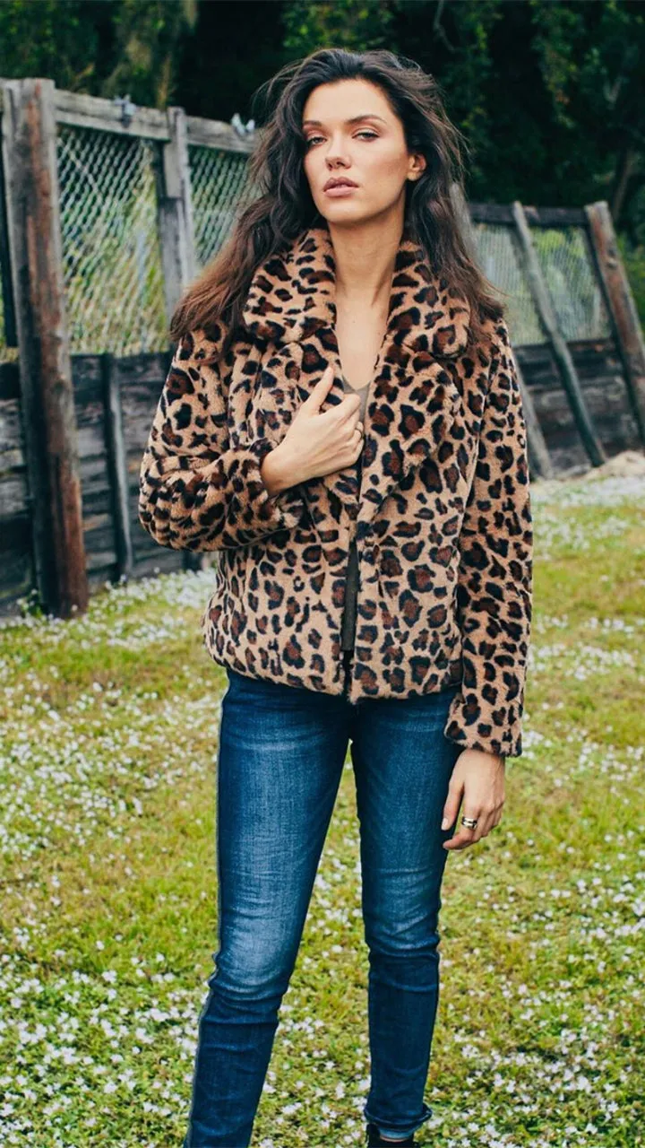 Elan Leopard Faux Fur Cropped Jacket