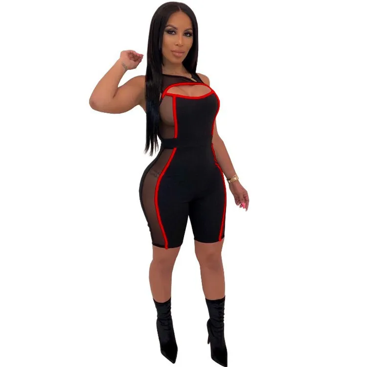 Electric Edge Cutout Sheer-Panel Bodycon Romper