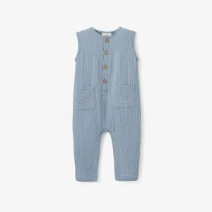 Elegant Baby Stone Blue Organic Muslin Sleeveless Jumpsuit