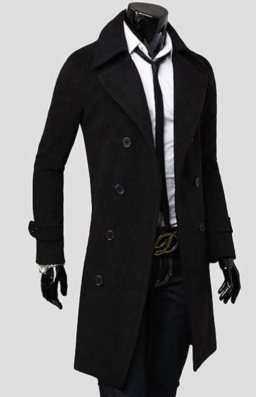 Elegant Men's Double Breasted Wool Overcoat for Timeless Style