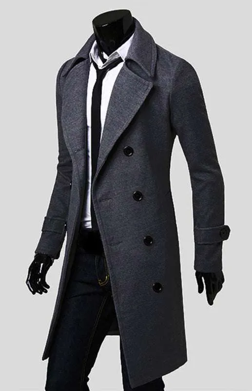 Elegant Men's Double Breasted Wool Overcoat for Timeless Style