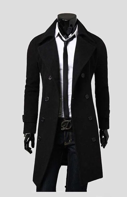 Elegant Men's Double Breasted Wool Overcoat for Timeless Style