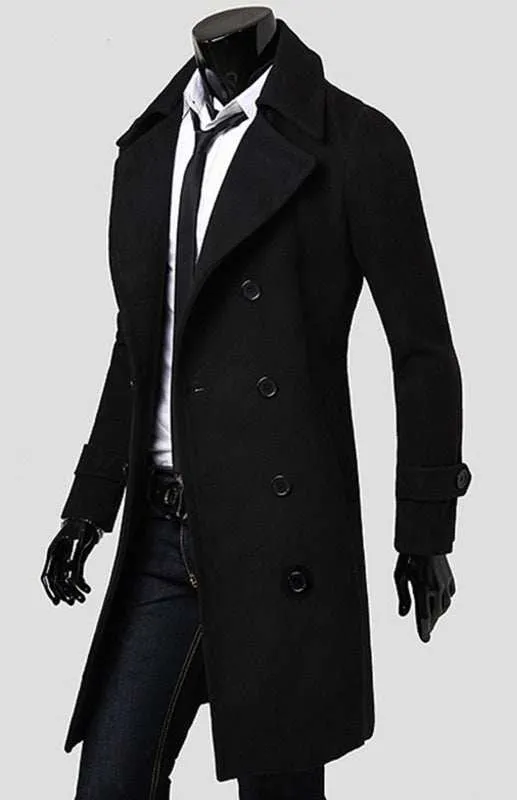 Elegant Men's Double Breasted Wool Overcoat for Timeless Style