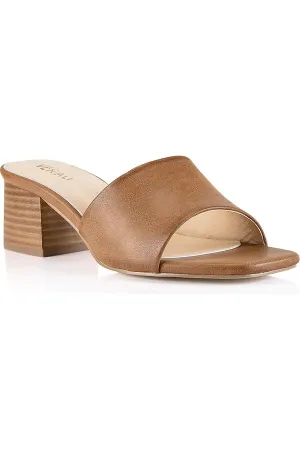 Eleni Block Heel Mules Tan