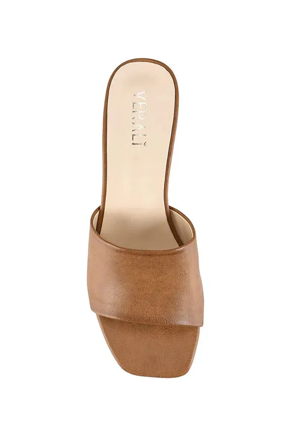 Eleni Block Heel Mules Tan