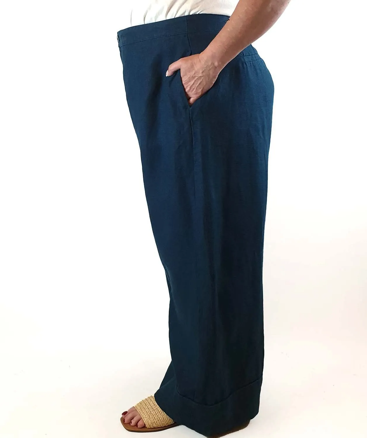 Elk deep blue 100% linen wide leg pants size 18