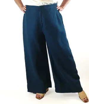 Elk deep blue 100% linen wide leg pants size 18