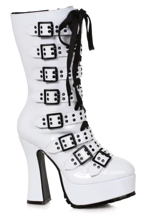 Ellie Shoes 557-MELINOE Chunky Heel Lace Up and Buckled Strapped Platform Ankle Boot