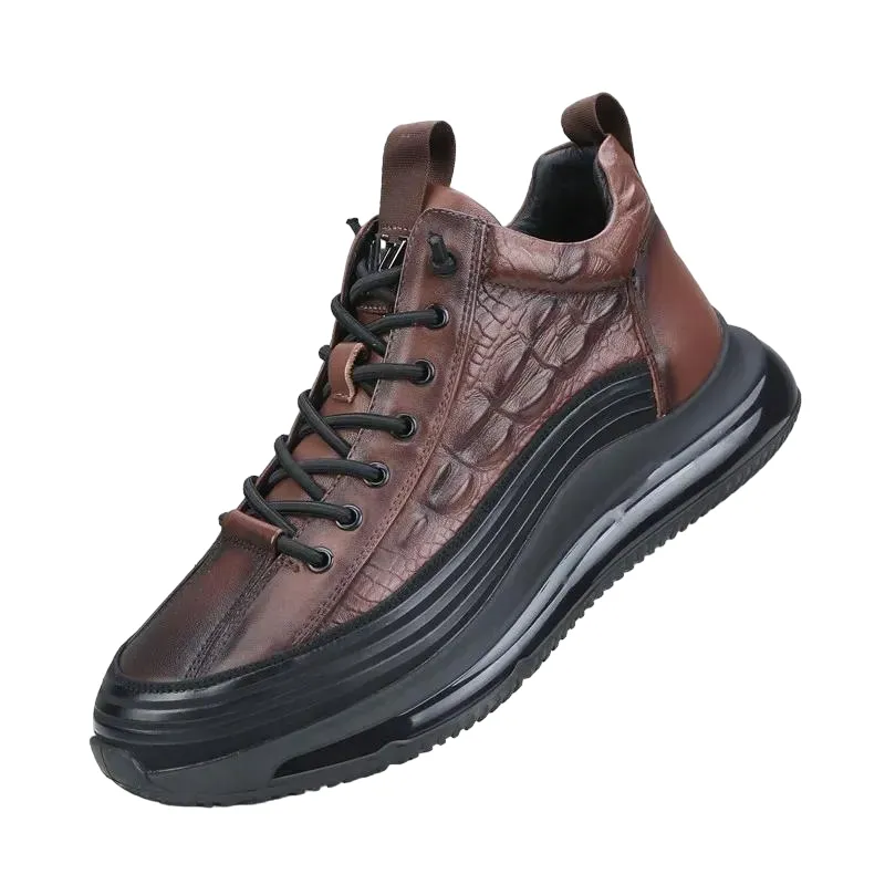 Embossed Platform Lace Up Sneakers For Men