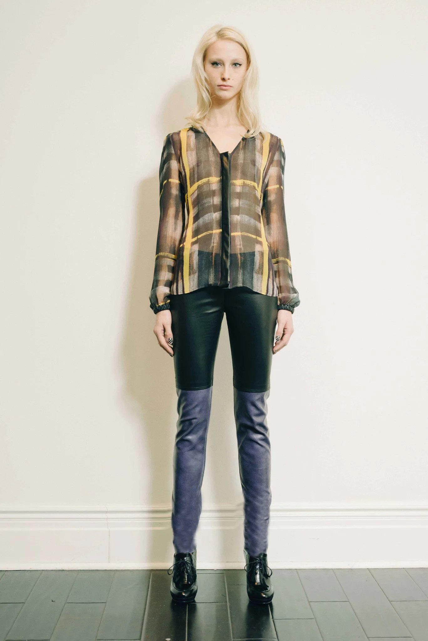 Emerson Leather Two Tone Pant in Purple Black