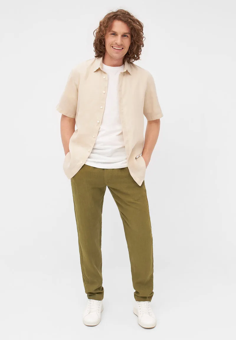 eric pants in olive oil linen