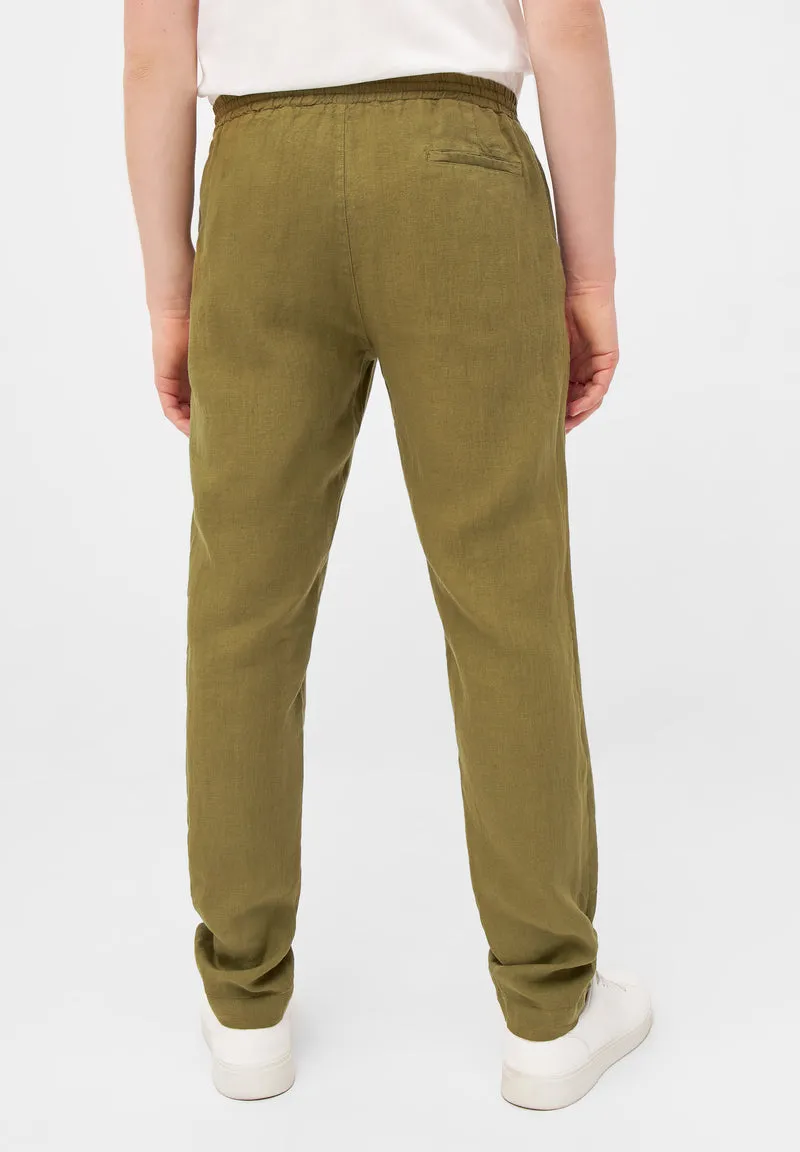eric pants in olive oil linen