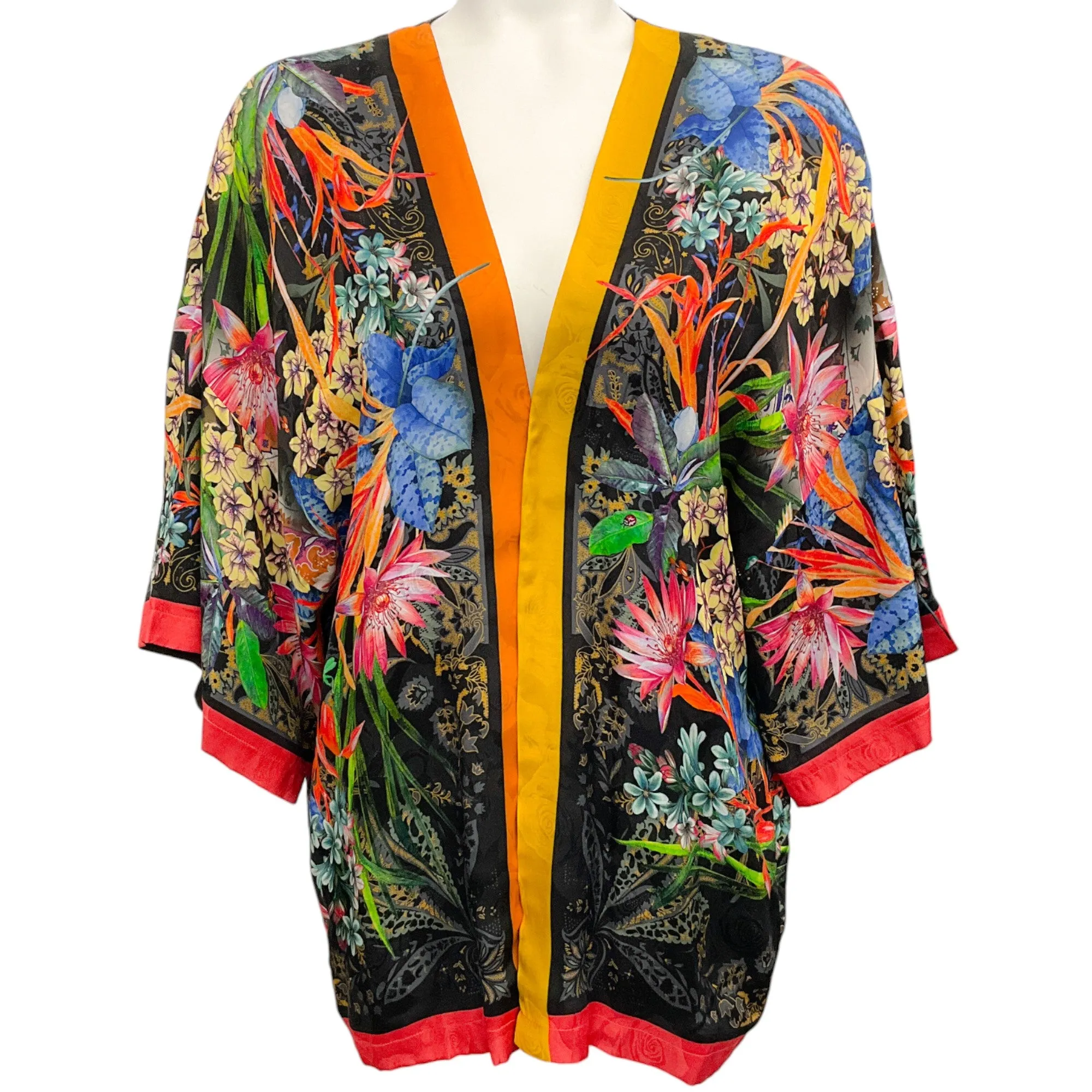 Etro Black Multi Silk Print Open Jacket