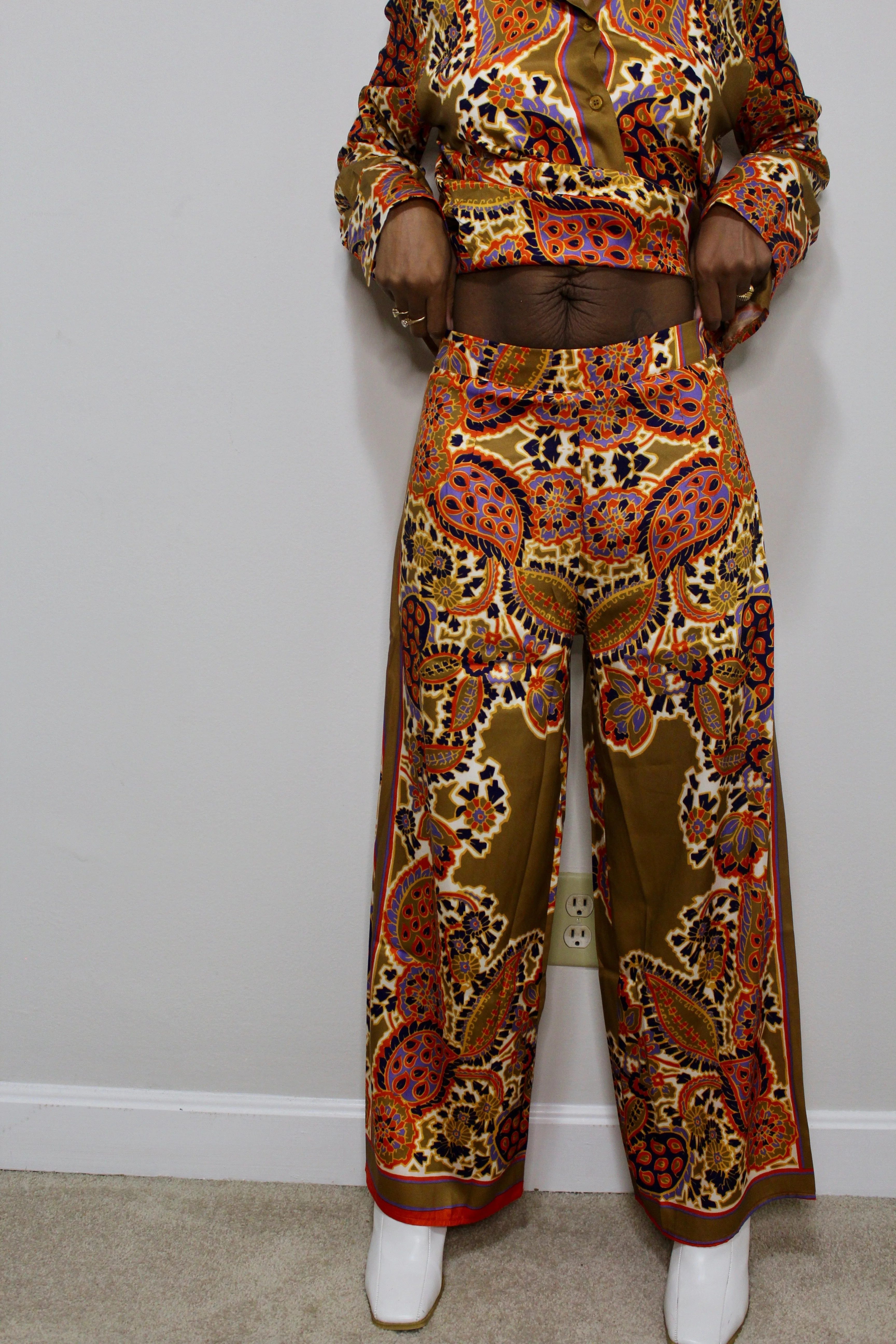 Everything's Golden Paisley Print Satin Pants