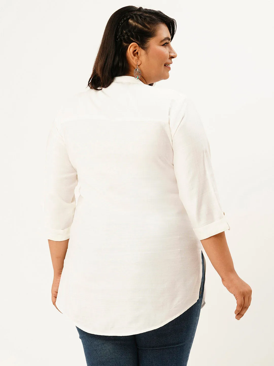 Exclusive Mandarin Collar Rayon Solid White Straight Tunic For Women ZOLA