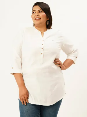 Exclusive Mandarin Collar Rayon Solid White Straight Tunic For Women ZOLA
