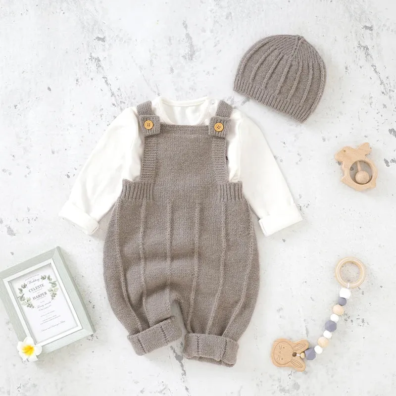 Fashion Knitted Baby Romper Set with Hat