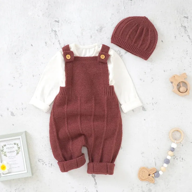 Fashion Knitted Baby Romper Set with Hat