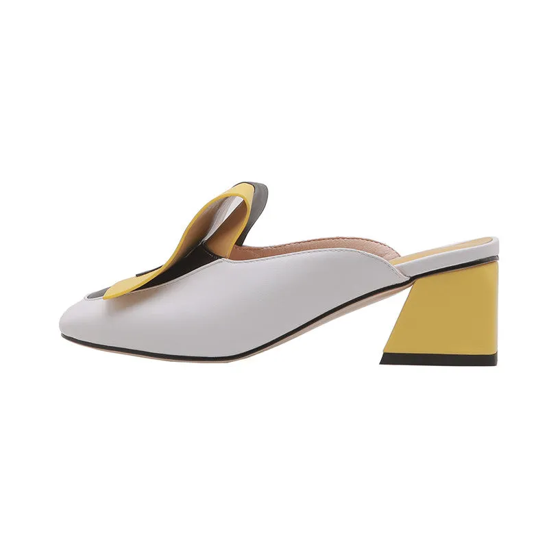 Fashion Mixed Colors Pu Leather Women Pumps Classic Rome Square Toe Hoof Heels Summer Sandals Mules Casual Shoes Woman