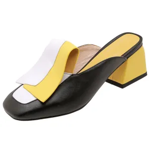 Fashion Mixed Colors Pu Leather Women Pumps Classic Rome Square Toe Hoof Heels Summer Sandals Mules Casual Shoes Woman