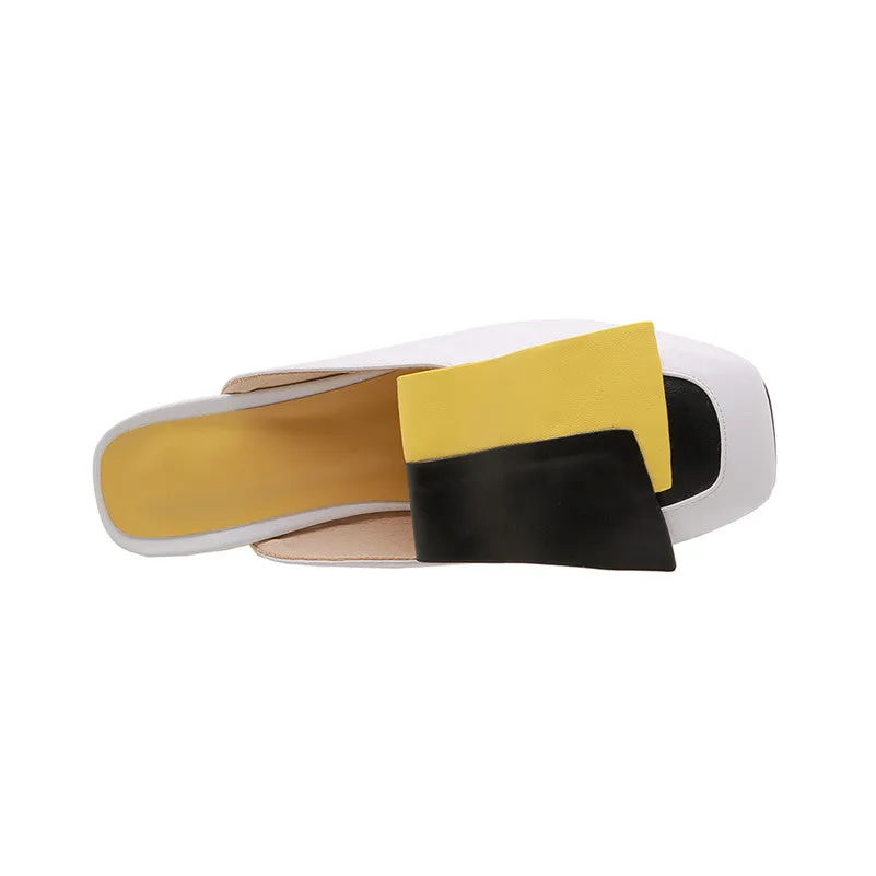 Fashion Mixed Colors Pu Leather Women Pumps Classic Rome Square Toe Hoof Heels Summer Sandals Mules Casual Shoes Woman