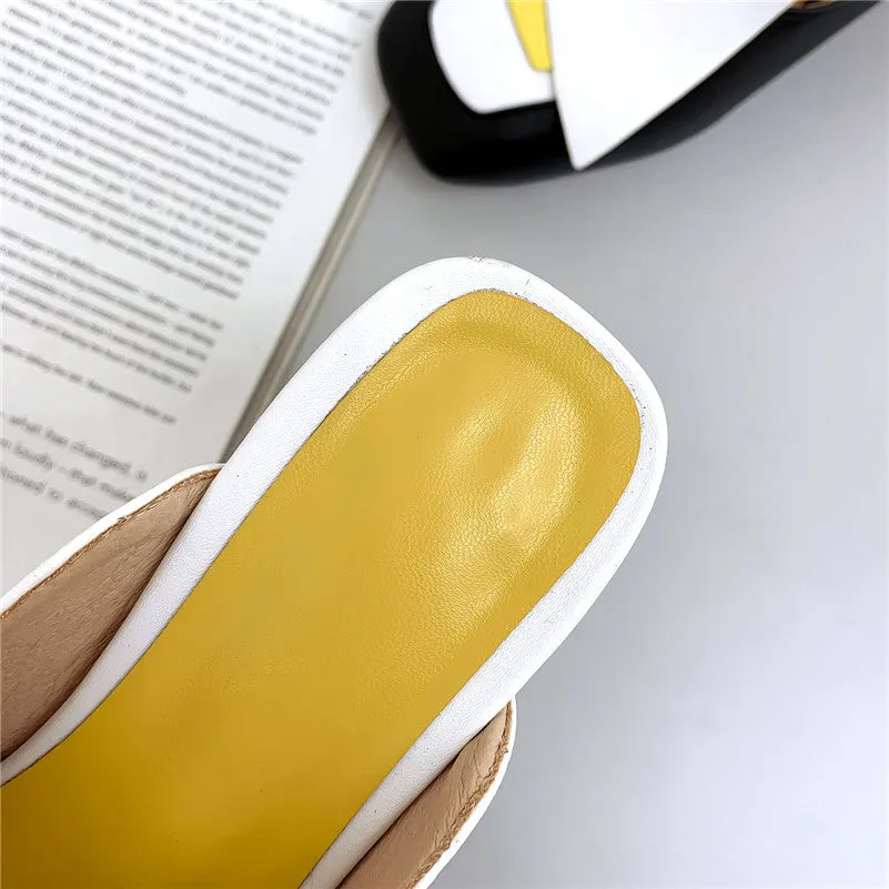 Fashion Mixed Colors Pu Leather Women Pumps Classic Rome Square Toe Hoof Heels Summer Sandals Mules Casual Shoes Woman