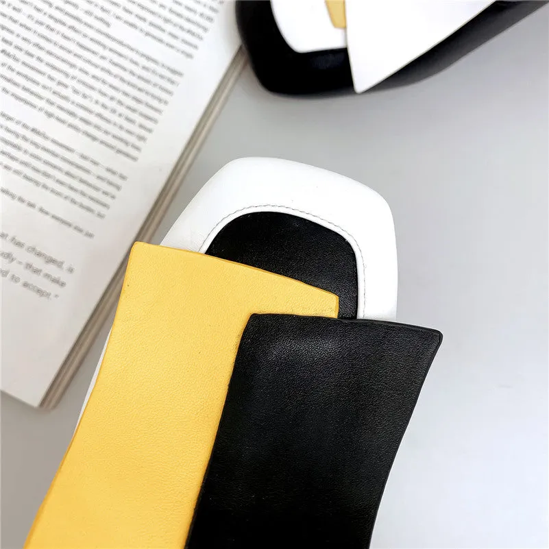 Fashion Mixed Colors Pu Leather Women Pumps Classic Rome Square Toe Hoof Heels Summer Sandals Mules Casual Shoes Woman