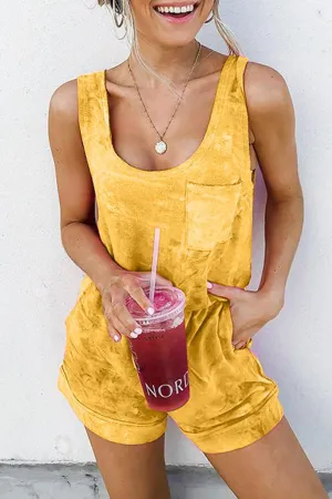 Fashion Tie Dye Sleeveless Pocket Rompers