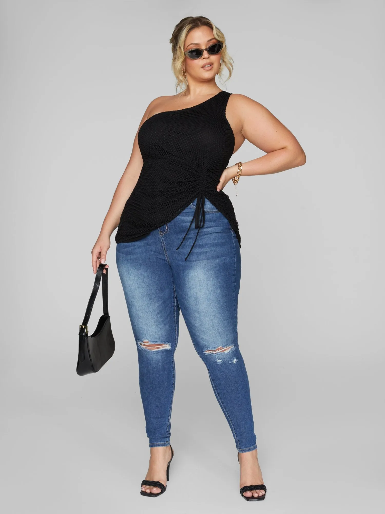Fashion To Figure - Alania One Shoulder Drawstring Detail Top