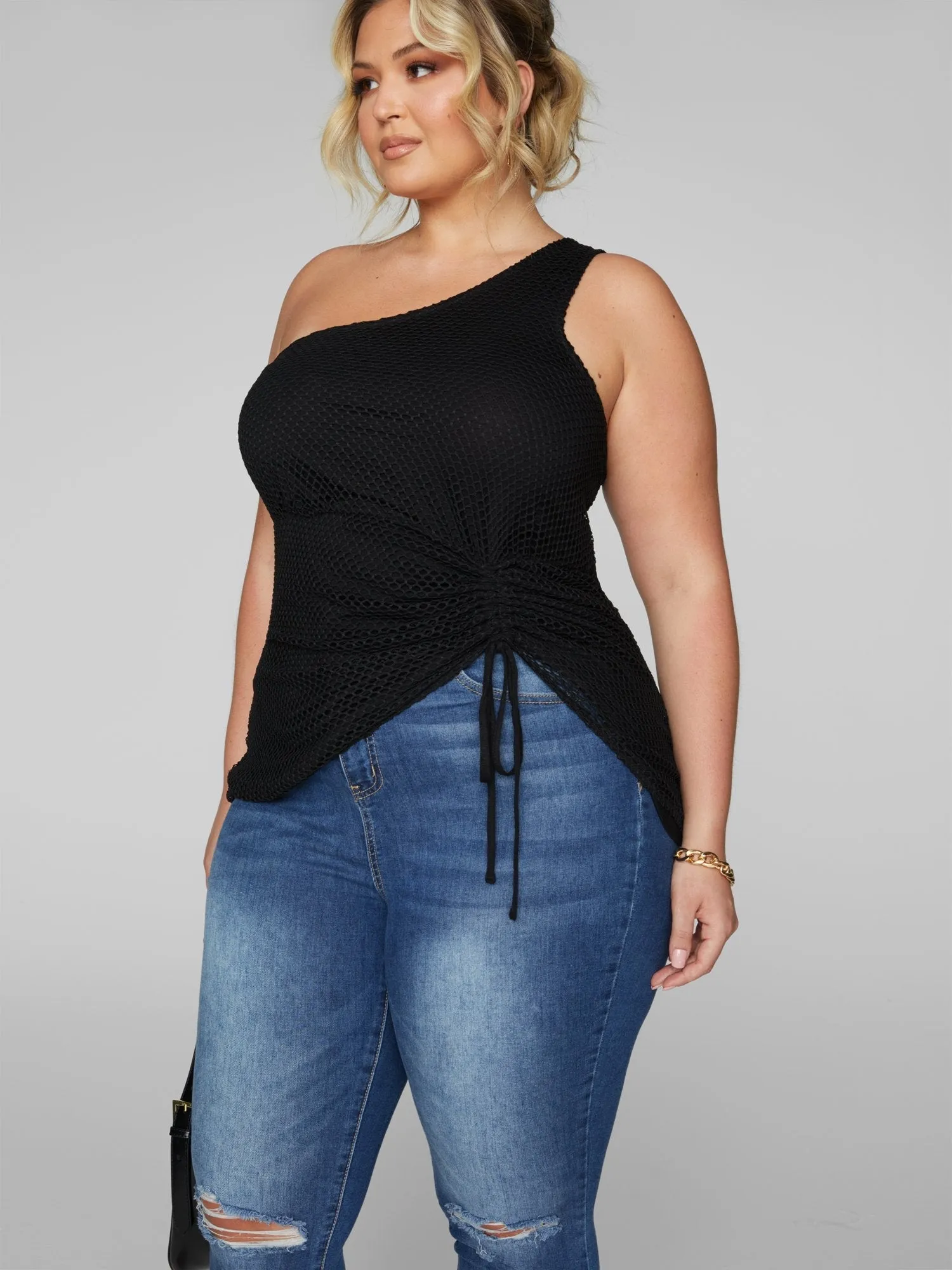 Fashion To Figure - Alania One Shoulder Drawstring Detail Top