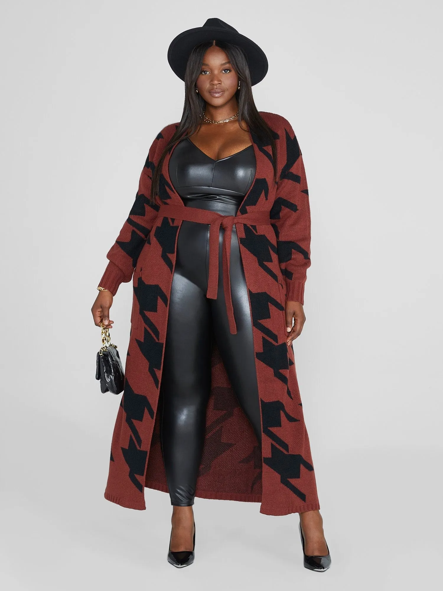 Fashion To Figure - Charlotte Houndstooth Sweater Coat