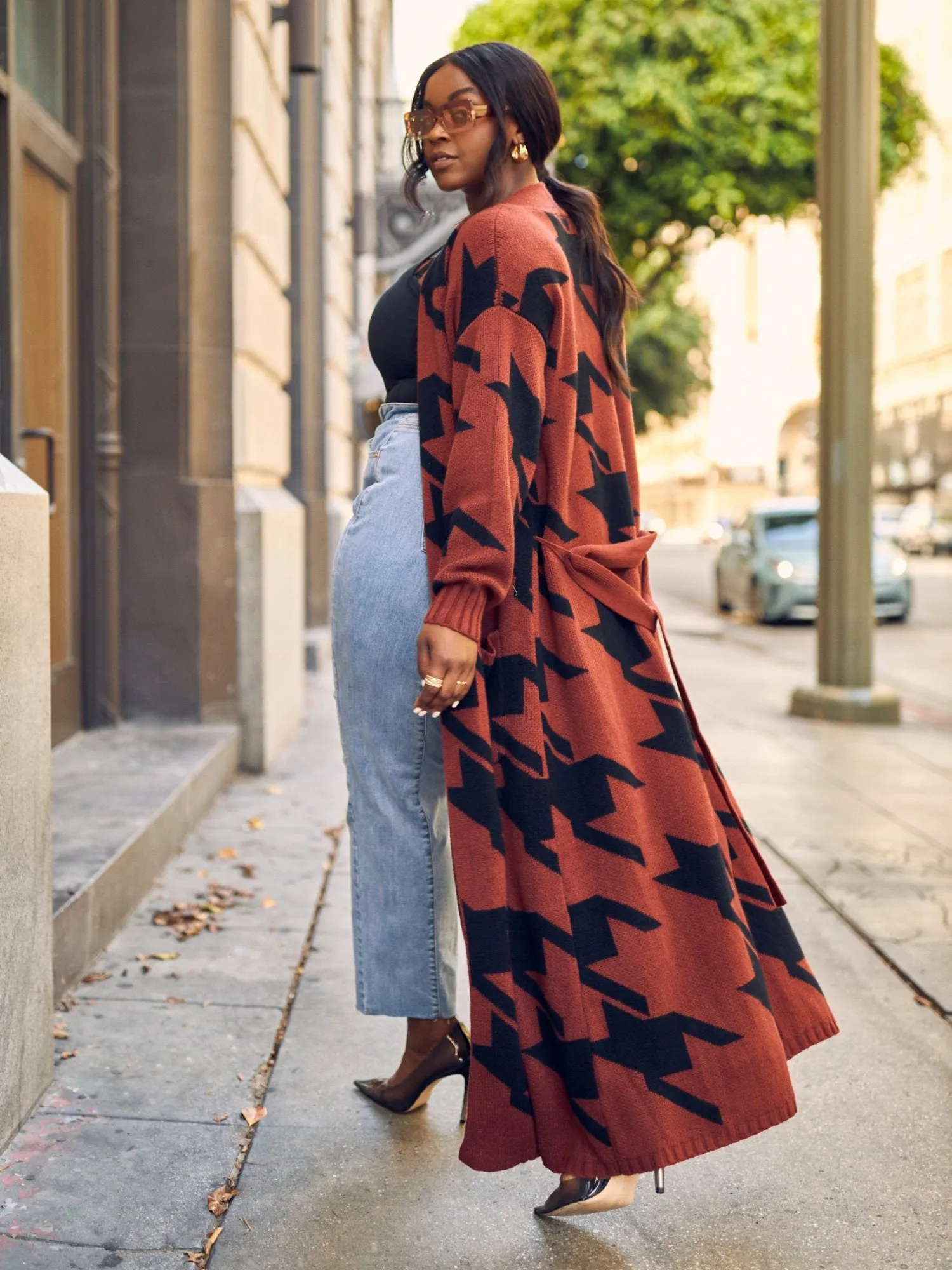 Fashion To Figure - Charlotte Houndstooth Sweater Coat