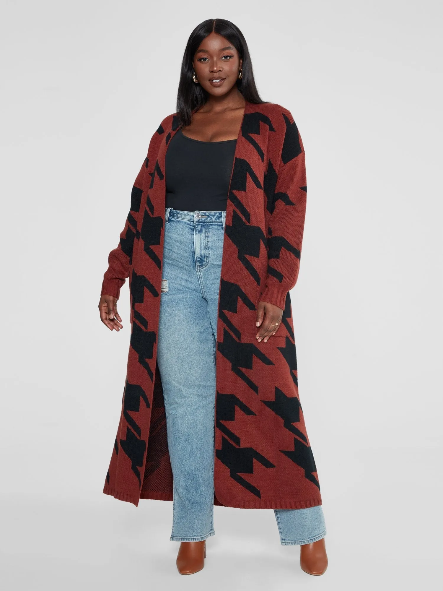 Fashion To Figure - Charlotte Houndstooth Sweater Coat