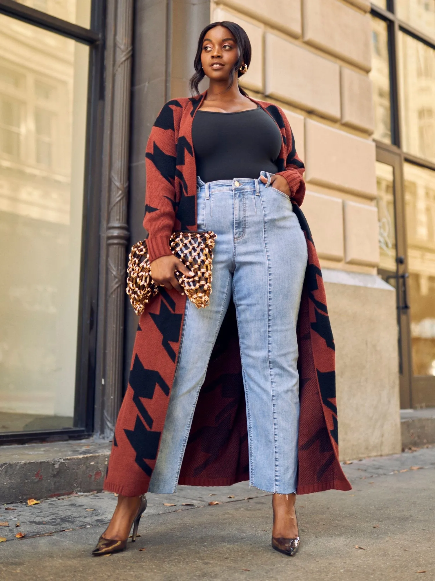 Fashion To Figure - Charlotte Houndstooth Sweater Coat