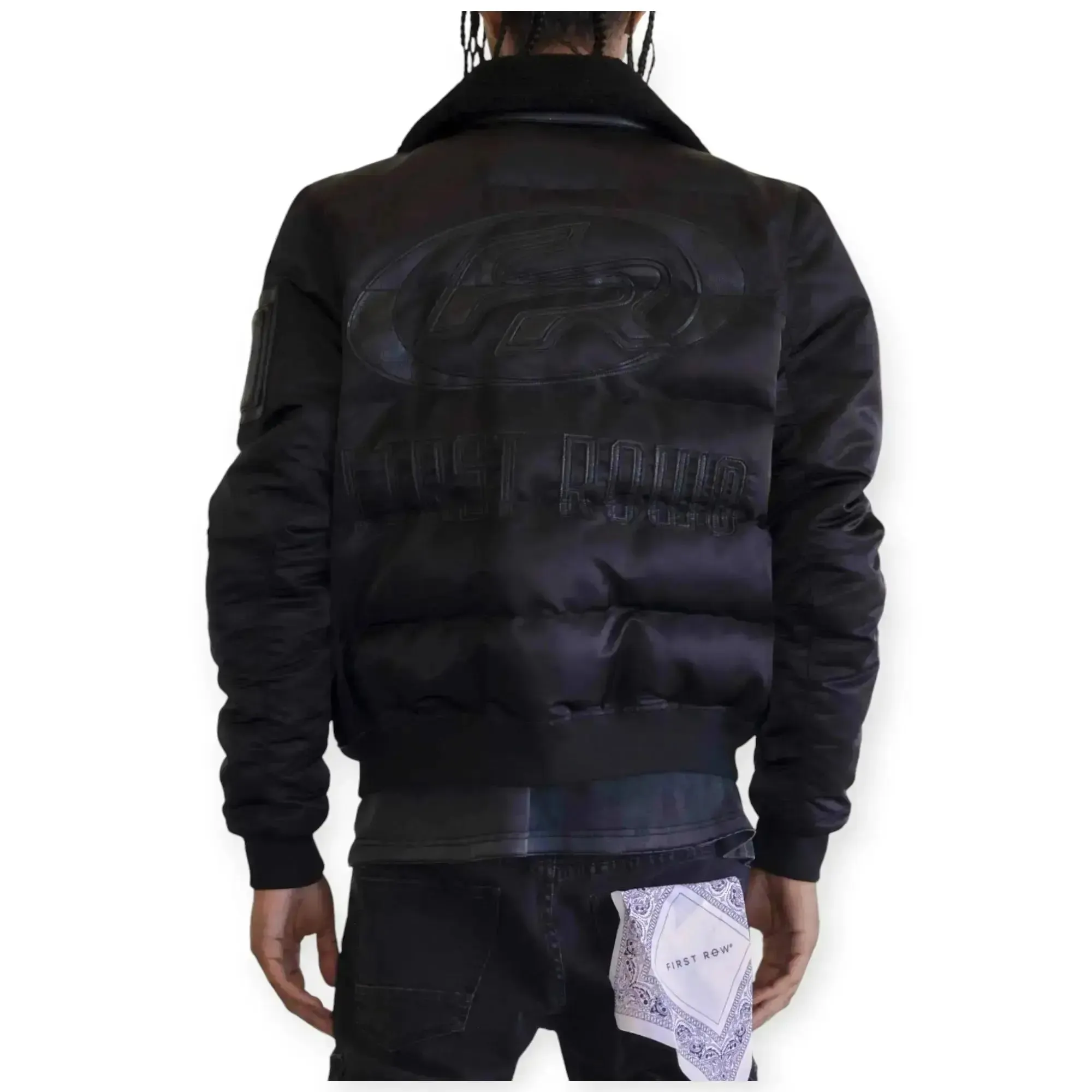 First Row Men Mustang MA-1 Varsity Bomber Jacket With Faux Fur (Black)