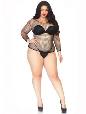 Fishnet Long Sleeve Top - Black - Size 1/2X