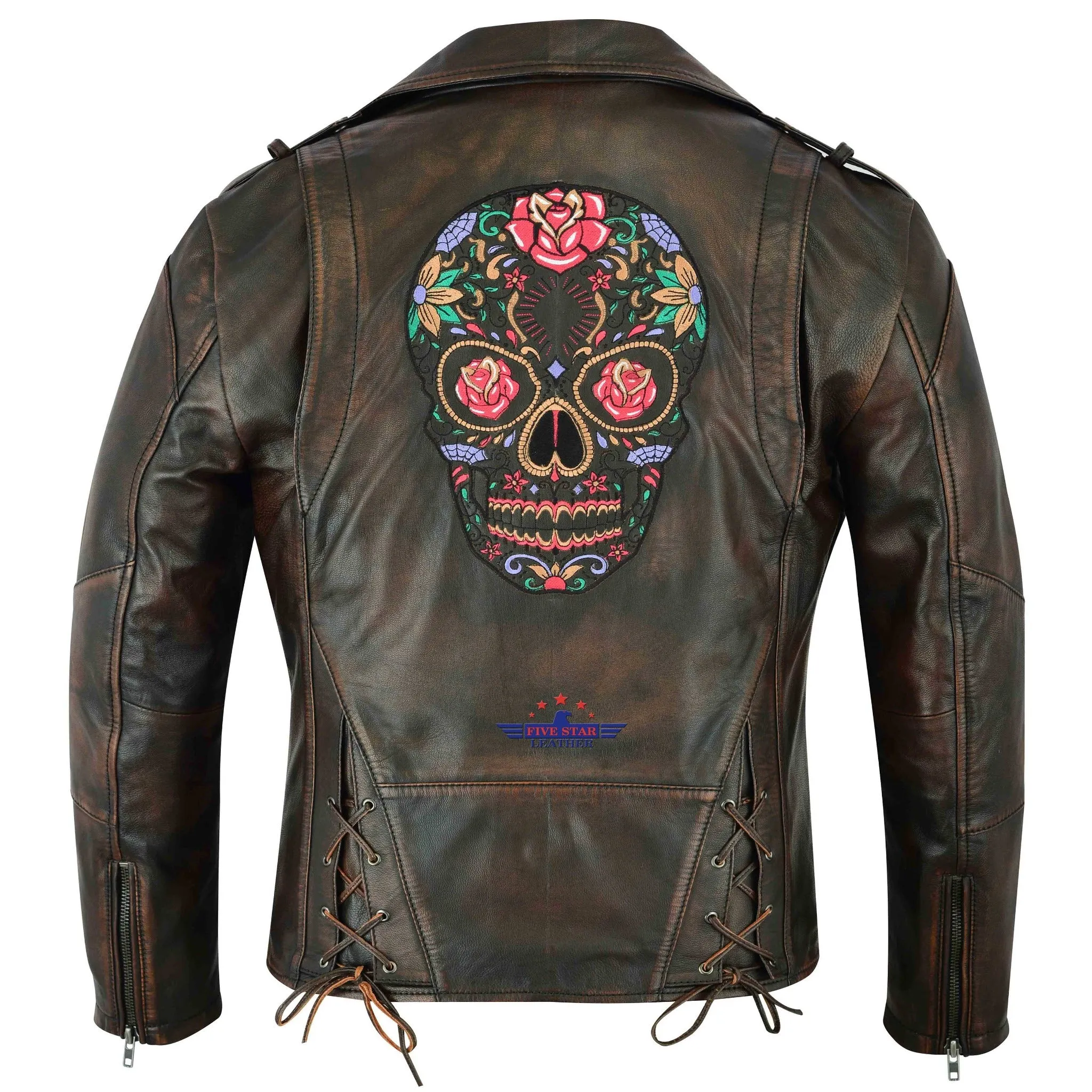 FiveStar Leather Vintage D Pocket Style Distressed Goatskin Biker Jacket