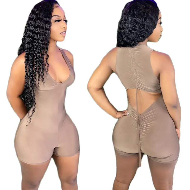 Flaunt Factor Ruched Halter Backless Romper