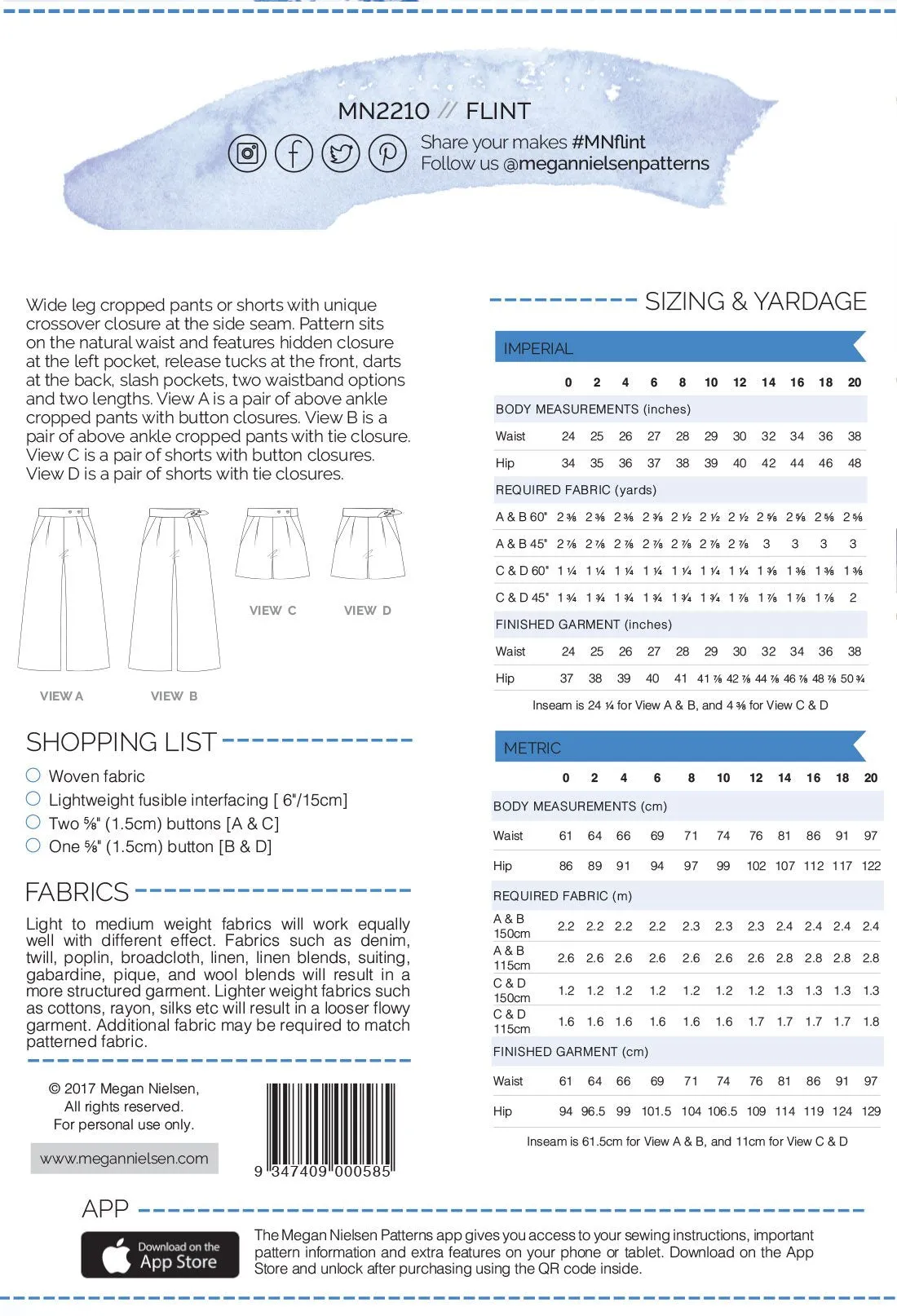 Flint pants and shorts pattern -- Megan Nielsen