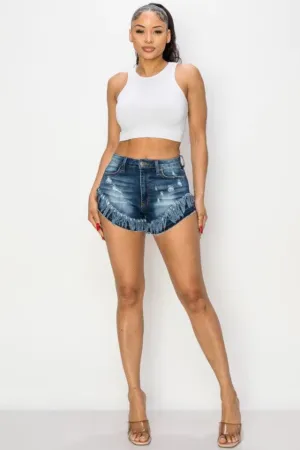 Flirty in Frills: Distressed Jean Shorts with a Chic Twist