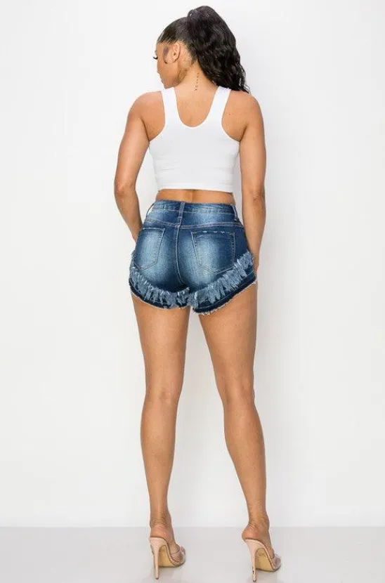 Flirty in Frills: Distressed Jean Shorts with a Chic Twist