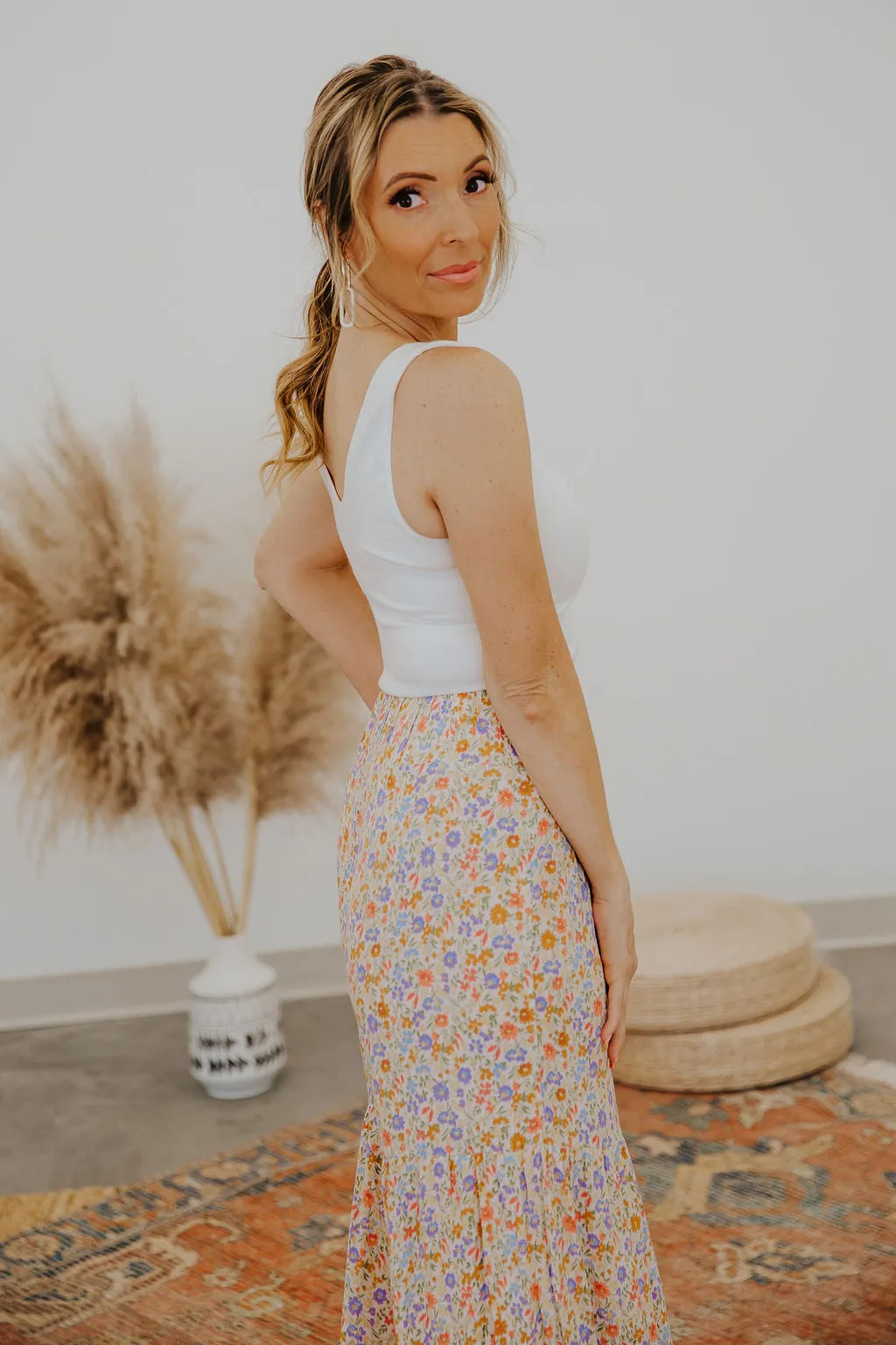 FLORAL WIDE LEG PALAZZO PANTS W/ WIDE ELASTIC WAISTBAND