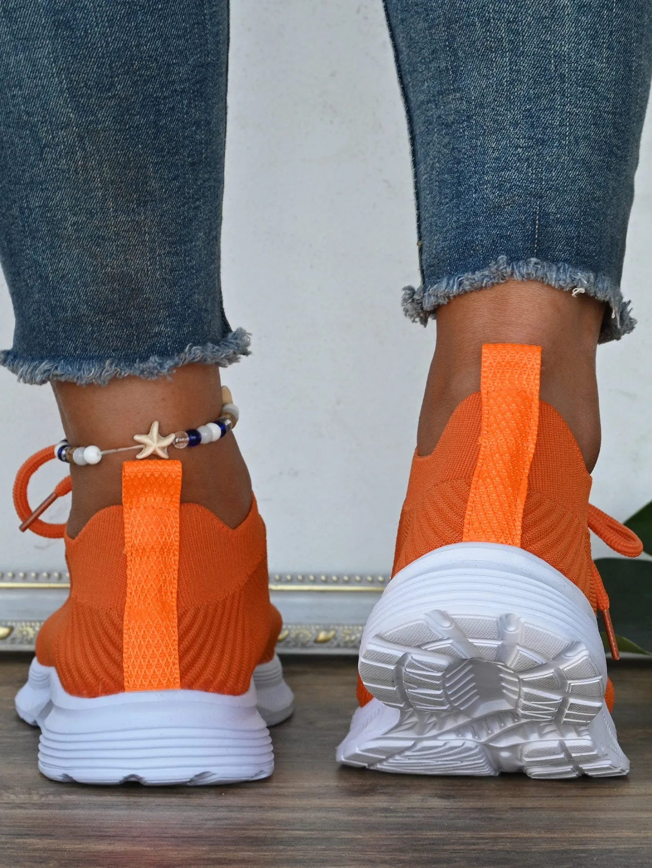 Fluorescent Orange Laces And Front Part Shoes