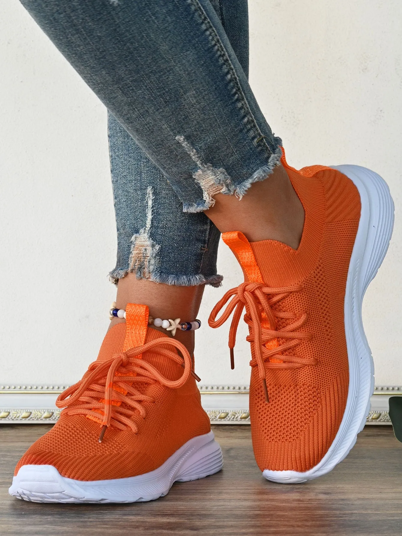 Fluorescent Orange Laces And Front Part Shoes