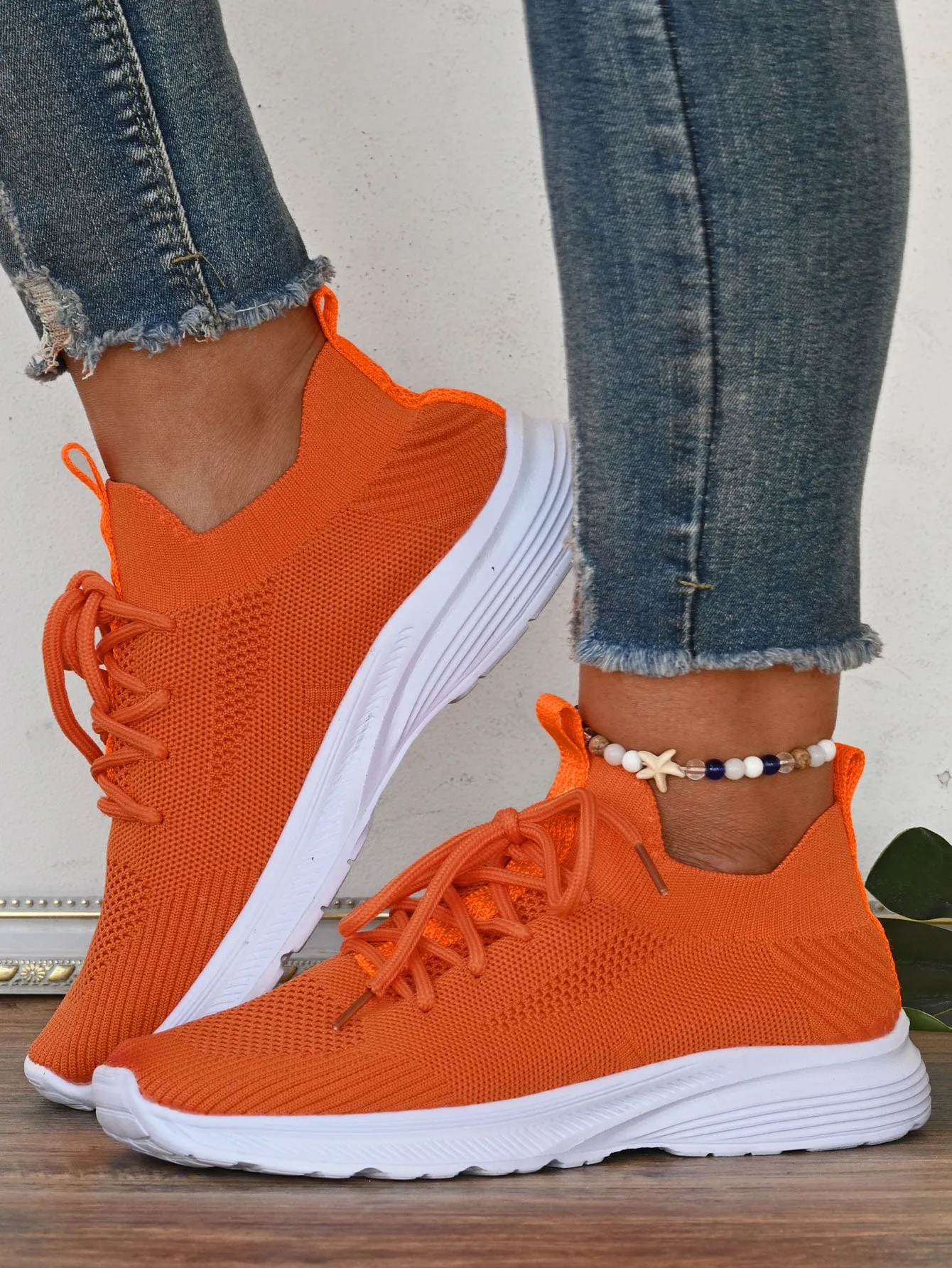 Fluorescent Orange Laces And Front Part Shoes