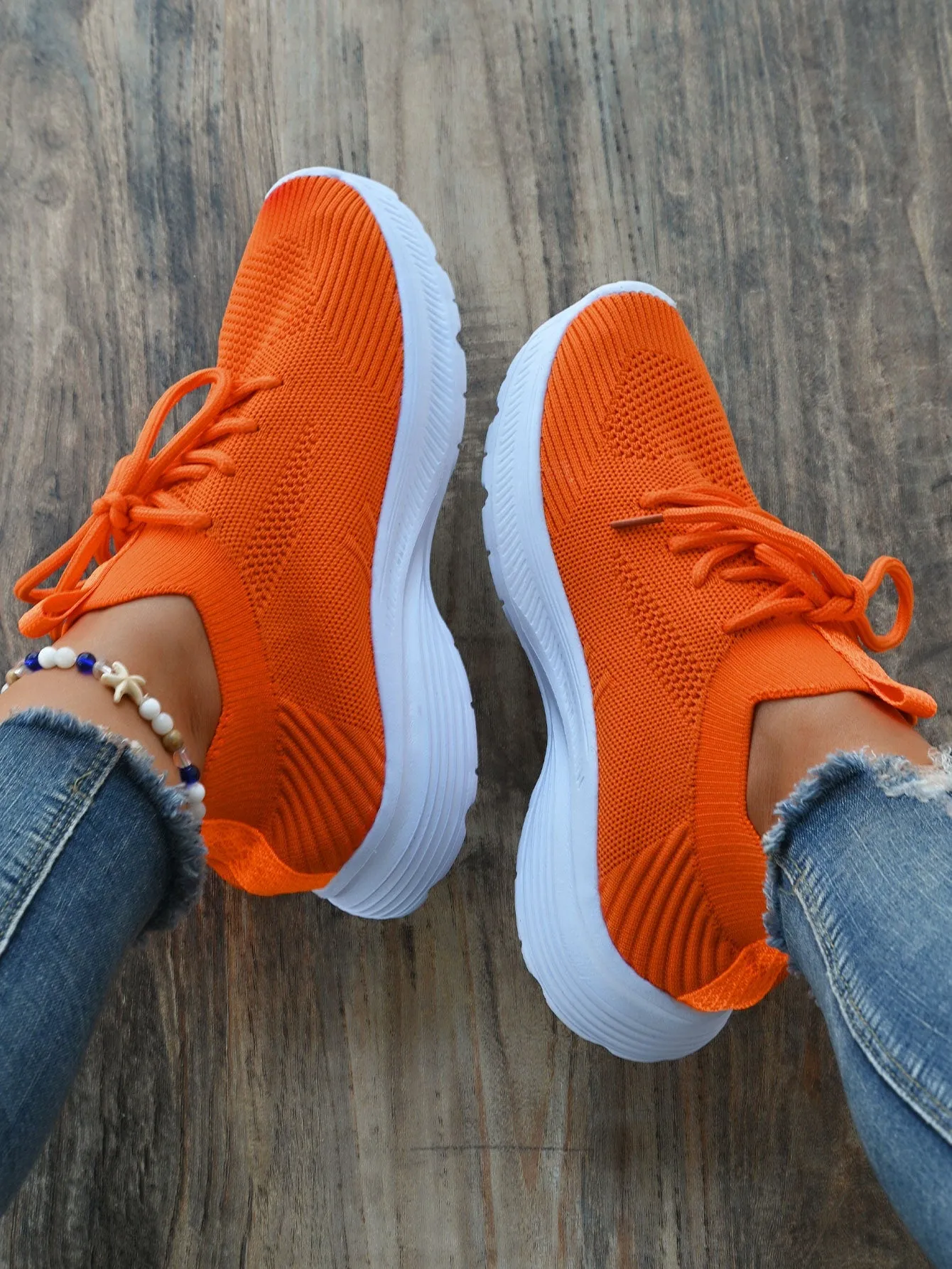 Fluorescent Orange Laces And Front Part Shoes
