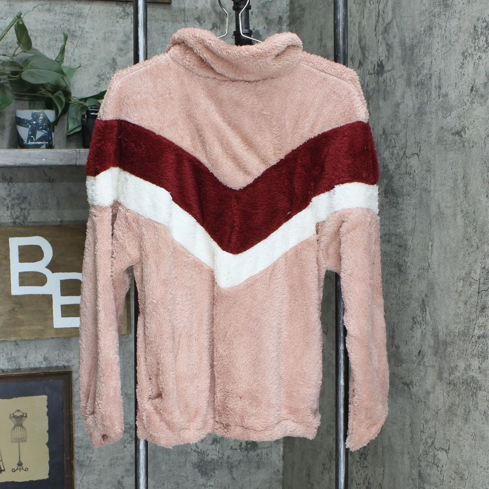 Forgotten Grace Faux Fur Chevron 1/2-Zip Pullover Fleece Jacket