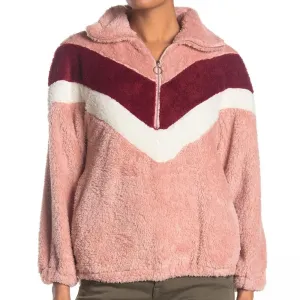 Forgotten Grace Faux Fur Chevron 1/2-Zip Pullover Fleece Jacket