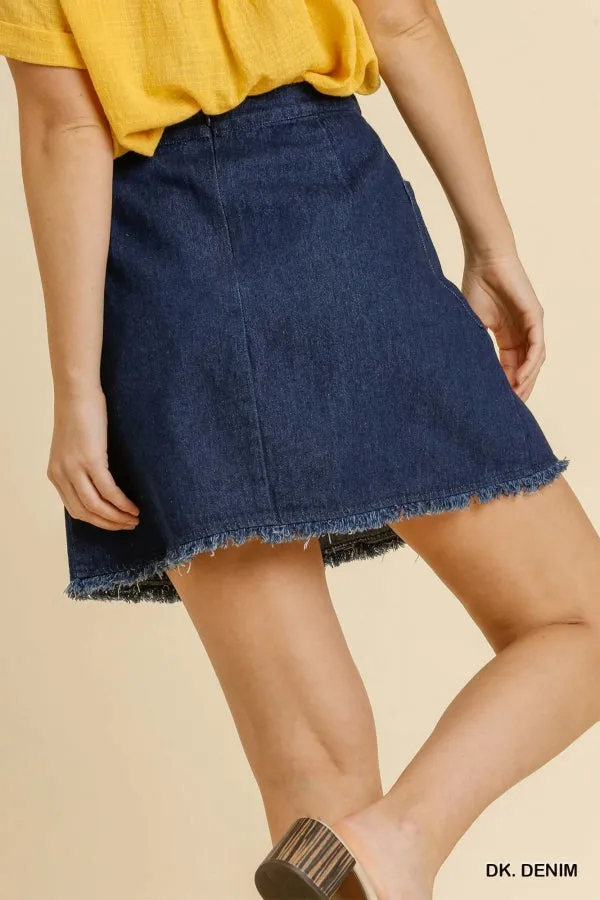 Frayed Hem Denim Skirt
